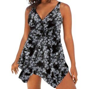 Swimsuits For All Women's Plus Size 2pc Twist Hankie Hem Swimdress & Brief Set